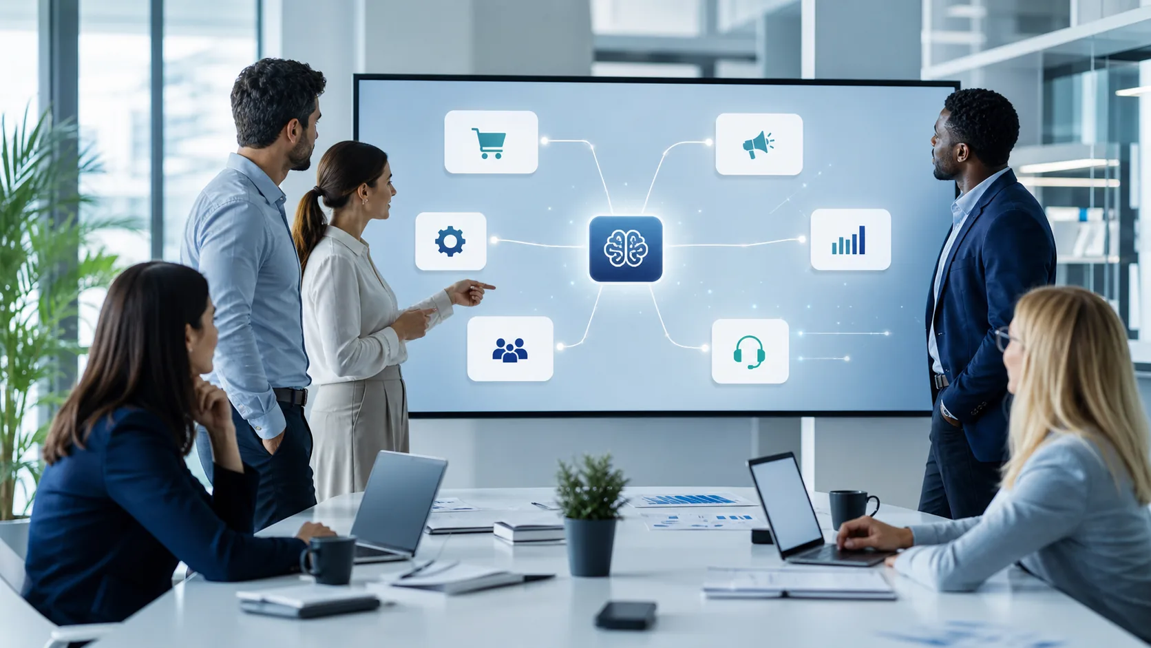 Áreas de negocio conectadas por un sistema operativo con IA