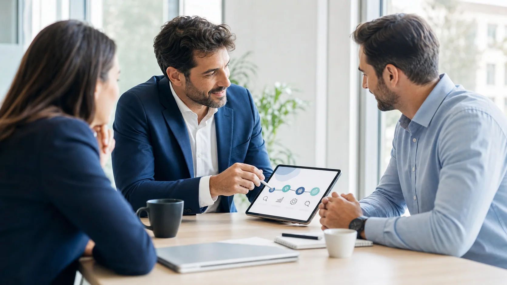 Reunión de diagnóstico tecnológico entre consultor y cliente